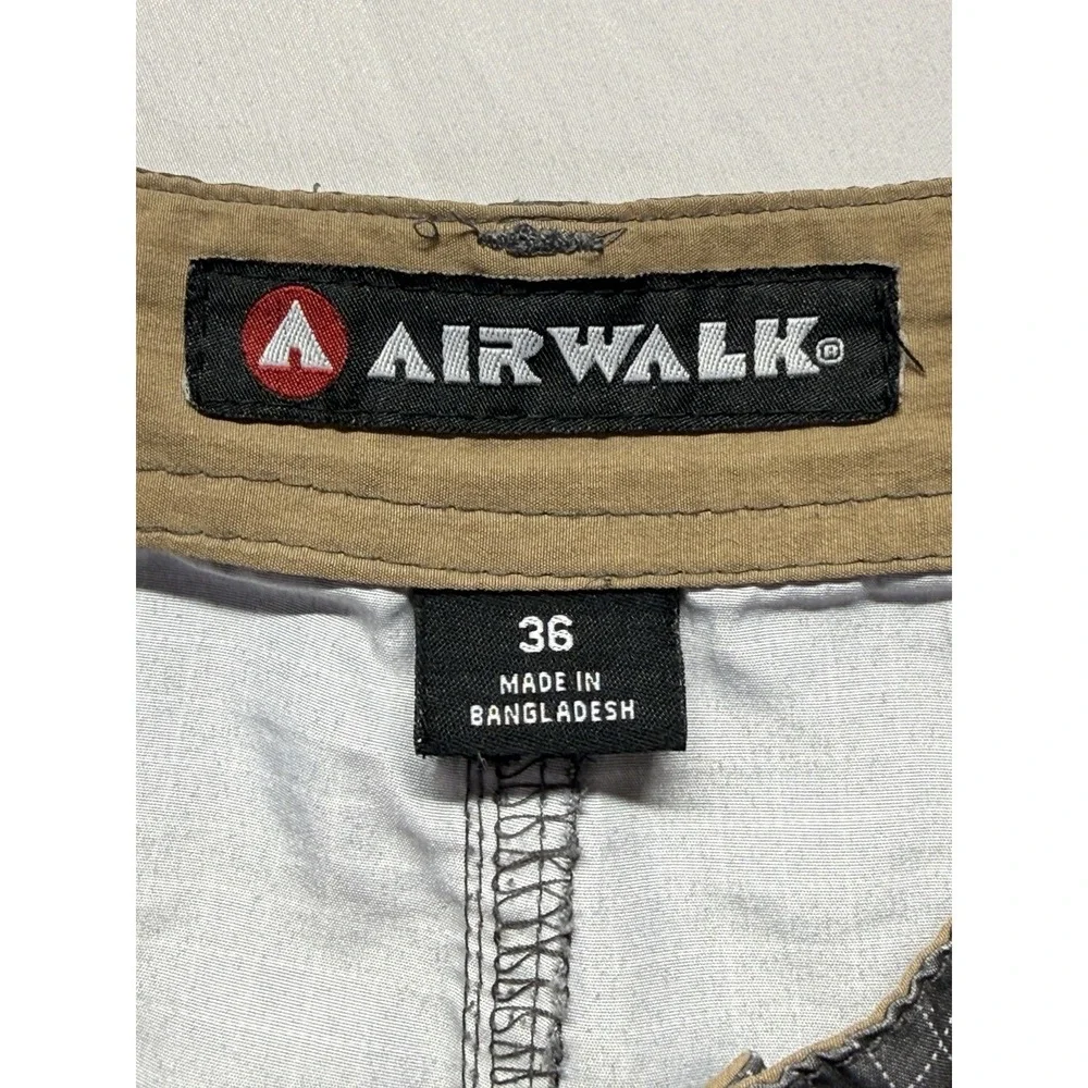 Airwalk Cargo Shorts Mens 36 Gray Plaid Ripstop Utility Outdoor Casual Hiking